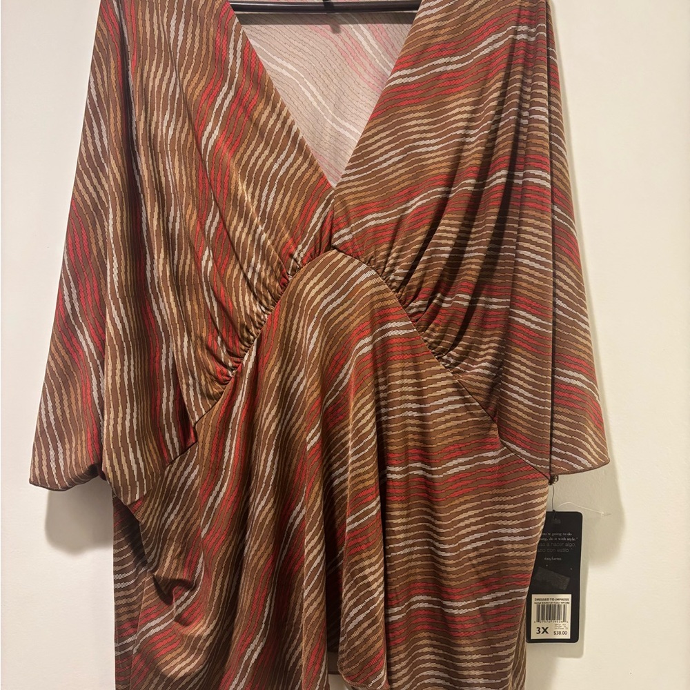 Brown and Red Striped Women's Top